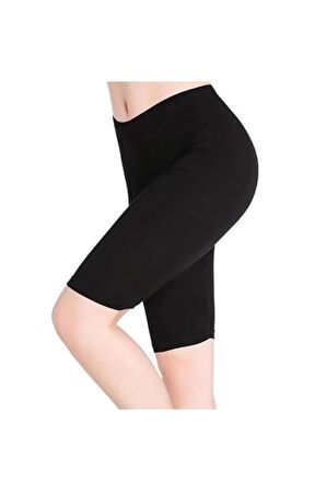 Kadın Pamuklu Düz Kısa Tayt 1' Li Paket 0156- Siyah