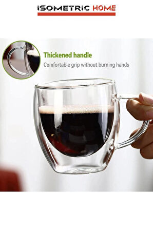 Main 2 Adet 250 ml Çift Cidarlı Kulplu Cam Çay Kahve Süt Kupa Borosilikat Bardak