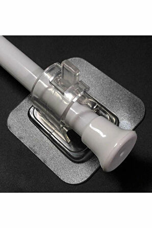 1 Adet Yapışkanlı Asma Çubuğu Klipsi Şeffaf Tutucu | Sopa Askısı 2 Cm Çap İçin Uyumlu