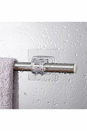 1 Adet Yapışkanlı Asma Çubuğu Klipsi Şeffaf Tutucu | Sopa Askısı 2 Cm Çap İçin Uyumlu