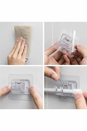 1 Adet Yapışkanlı Asma Çubuğu Klipsi Şeffaf Tutucu | Sopa Askısı 2 Cm Çap İçin Uyumlu