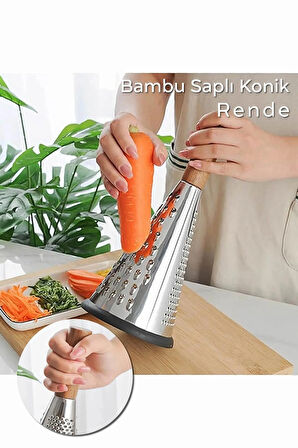 Bambu Saplı Konik Rende | 3 Fonksiyonlu Doğrama - 27 cm