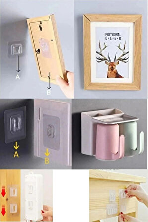 1 Adet Çift Taraflı Yapışkanlı Geçmeli Klips Eşya Sabitleme Askısı Şeffaf Duvar Kancası