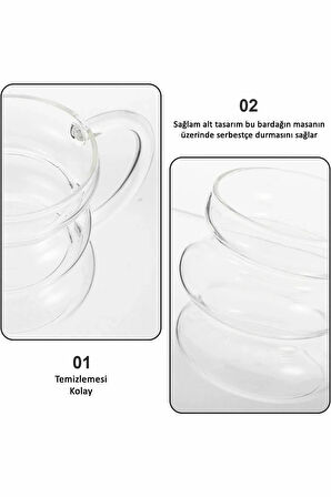 Koreo Ateşe Temas Edebilen Asimetrik Kulplu Bardak Kupa 430 ml