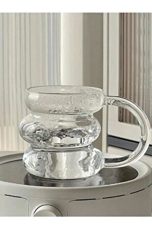 Koreo Ateşe Temas Edebilen Asimetrik Kulplu Bardak Kupa 430 ml