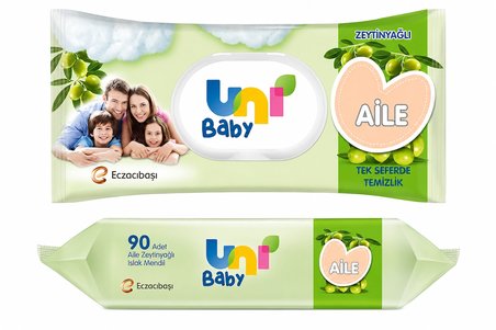 2 PAKET Uni Baby Aile Zeytinyağlı Islak Mendil 90'lı 