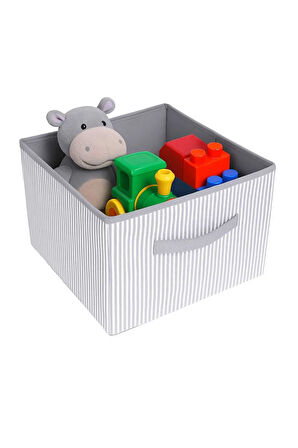 30x30 Gri Çizgili Kartonlu Organizer Hurç - Tutma Kulplu, Katlanabilir, Dayanıklı Saklama Kutusu