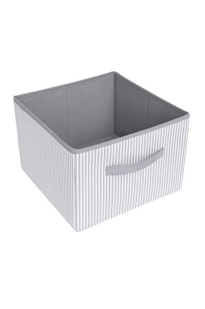 30x30 Gri Çizgili Kartonlu Organizer Hurç - Tutma Kulplu, Katlanabilir, Dayanıklı Saklama Kutusu