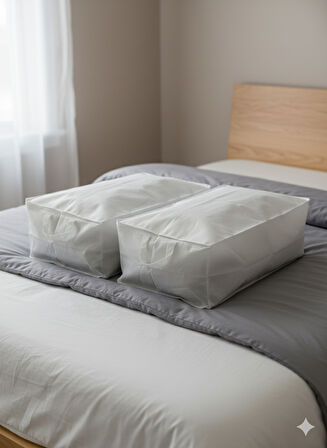 2'li Beyaz Büyük Baza Altı & Çekyat Tipi Tela Hurç 65x45x22 cm – Fermuarlı Saklama ve Düzenleme Hurcu