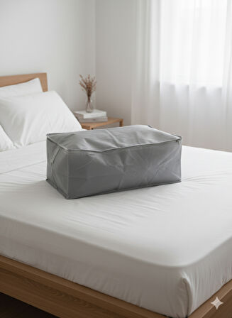 4'lü Gri Büyük Baza Altı & Çekyat Tipi Tela Hurç 65x45x22 cm – Fermuarlı Saklama ve Düzenleme Hurcu