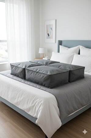 4'lü Gri Büyük Baza Altı & Çekyat Tipi Tela Hurç 65x45x22 cm – Fermuarlı Saklama ve Düzenleme Hurcu