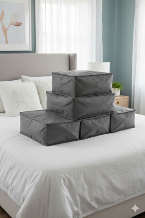 5'li Gri Büyük Baza Altı & Çekyat Tipi Tela Hurç 65x45x22 cm – Fermuarlı Saklama ve Düzenleme Hurcu