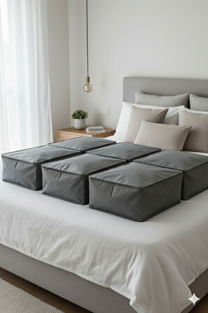 6'lı Gri Büyük Baza Altı & Çekyat Tipi Tela Hurç 65x45x22 cm – Fermuarlı Saklama ve Düzenleme Hurcu