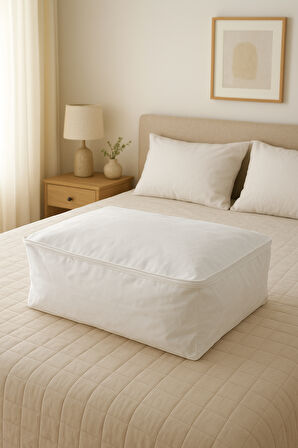 6'lı Beyaz Büyük Baza Altı & Çekyat Tipi Tela Hurç 65x45x22 cm – Fermuarlı Saklama ve Düzenleme Hurcu