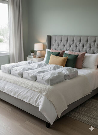 8'li Beyaz Büyük Baza Altı & Çekyat Tipi Tela Hurç 65x45x22 cm – Fermuarlı Saklama ve Düzenleme Hurcu