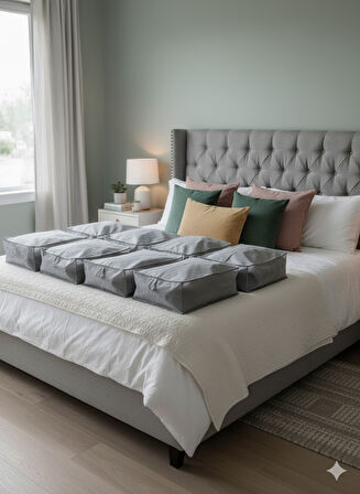 8'li Gri Büyük Baza Altı & Çekyat Tipi Tela Hurç 65x45x22 cm – Fermuarlı Saklama ve Düzenleme Hurcu