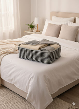 Kaz Ayağı Büyük Baza Altı & Çekyat Tipi Tela Hurç 65x45x22 cm – Fermuarlı Saklama ve Düzenleme Hurcu