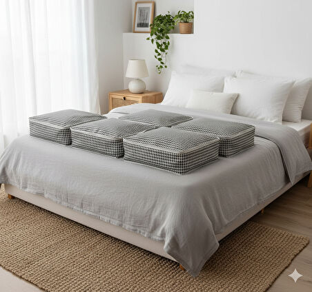 5'li Kaz Ayağı Büyük Baza Altı & Çekyat Tipi Tela Hurç 65x45x22 cm – Fermuarlı Saklama ve Düzenleme Hurcu