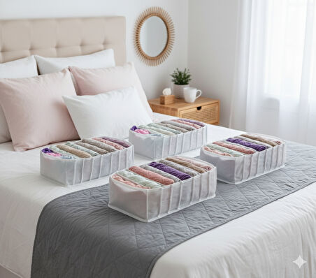 4'lü Organizer L Akordiyon L Boy 8 Bölmeli Çok Amaçlı Dolap Içi ve Çekmece Içi Düzenleyici Cepli