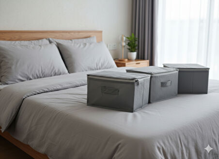 3'lü Gri Çorap Hurcu | Çok Amaçlı Dolap Içi ve Çekmece Içi Düzenleyici 29x24x17 cm