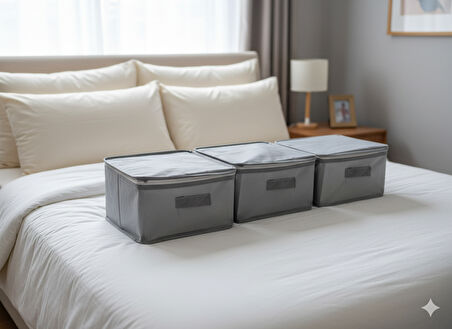 3'lü Gri Çorap Hurcu | Çok Amaçlı Dolap Içi ve Çekmece Içi Düzenleyici 29x24x17 cm