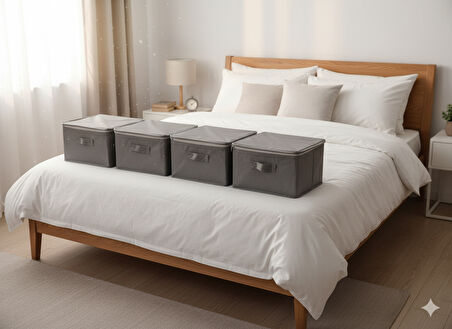 4'lü Gri Çorap Hurcu | Çok Amaçlı Dolap Içi ve Çekmece Içi Düzenleyici 29x24x17 cm