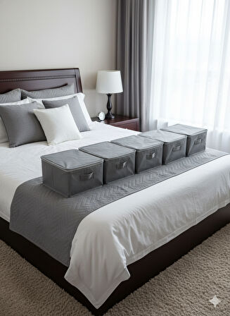 5'li Gri Çorap Hurcu | Çok Amaçlı Dolap Içi ve Çekmece Içi Düzenleyici 29x24x17 cm