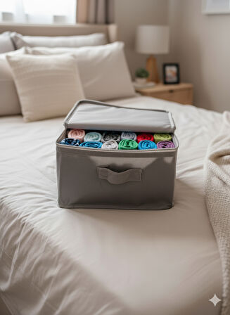 5'li Gri Çorap Hurcu | Çok Amaçlı Dolap Içi ve Çekmece Içi Düzenleyici 29x24x17 cm