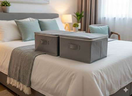 2'li Gri Çorap Hurcu | Çok Amaçlı Dolap Içi ve Çekmece Içi Düzenleyici 29x24x17 cm