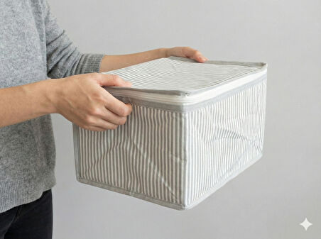 Gri Çizgili Çorap Hurcu | Çok Amaçlı Dolap Içi ve Çekmece Içi Düzenleyici 29x24x17 cm