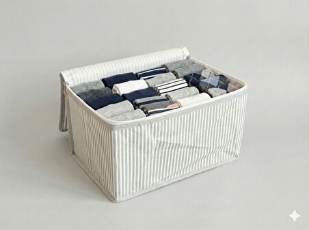 Gri Çizgili Çorap Hurcu | Çok Amaçlı Dolap Içi ve Çekmece Içi Düzenleyici 29x24x17 cm