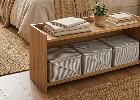 3'lü Gri Çizgili Çorap Hurcu | Çok Amaçlı Dolap Içi ve Çekmece Içi Düzenleyici 29x24x17 cm