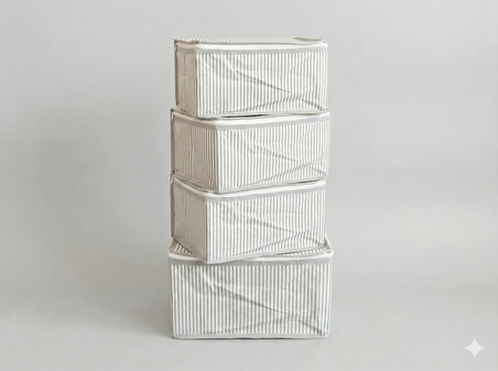 4'lü Gri Çizgili Çorap Hurcu | Çok Amaçlı Dolap Içi ve Çekmece Içi Düzenleyici 29x24x17 cm