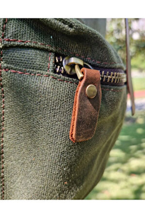 Roket Model Yeşil Canvas & Deri Detaylı Ayarlanabilir Sırt Çantası (45-55 cm)