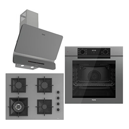 Ferre Grey FryArt 3 Lü Ankastre Set ( QEP63CPR - SC408-WFA - D082-SA ) A++ Sessiz Davlumbaz - 65 cm Wok Bek Ocak