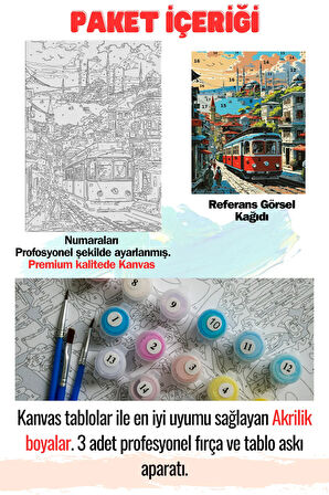 Sayılarla Boyama Çerçeveli Hobi Seti Numaralı Tuval Fırça Boya Dahil Kasnaklı İSTANBUL 40X50 Cm