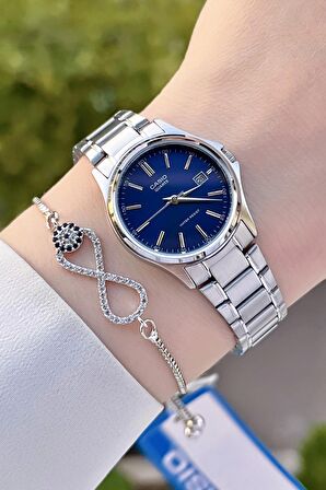 Casio CSISTE63 Kadranı Lacivert Kordonu Gümüş Renk Hediye Paketli Kadın Kol Saati ve Bileklik