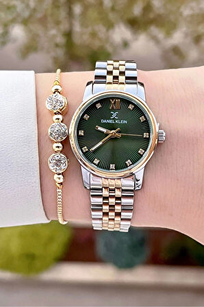 Daniel Klein DKISTE1310 Kadranı Yeşil Gold Gümüş Renk Hediye Paketli Kadın Kol Saati ve Bileklik