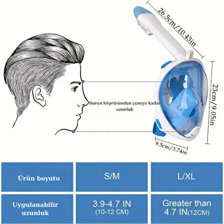 Şnorkel Dalış Maskesi Full Face Tam Deniz Altı Keşif Maskesi
