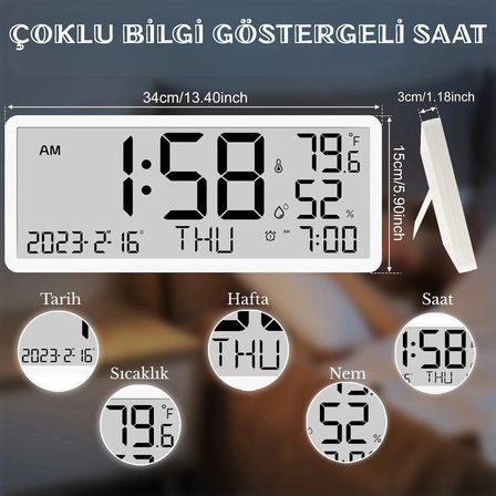 Çok Fonksiyonlu LCD Ekran Dijital Duvar Masa saati Zaman Çift Alarm Tarih Sıcaklık Nem