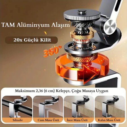 Alüminyum Telefon Tablet Tutucu Stand 4-15,6 İnç 360 Derece Dönebilen Katlanabilen Uzun Kollu Stand