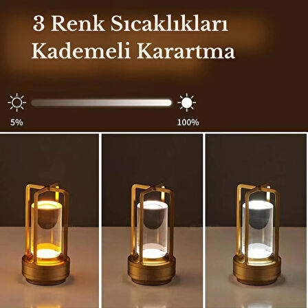 Şarjlı Dokunmatik LED Masa Lambası Retro Ayarlanabilir Dekoratif 3 Mod'lu Lamba Ev Kafe Restoran