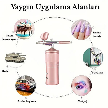 Şarj edilebilir Airbrush Kompresör Seti Tırnak Sanatı Kozmetik Pasta Süsleme Nemlendirici Sprey
