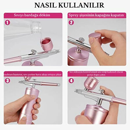 Şarj edilebilir Airbrush Kompresör Seti Tırnak Sanatı Kozmetik Pasta Süsleme Nemlendirici Sprey
