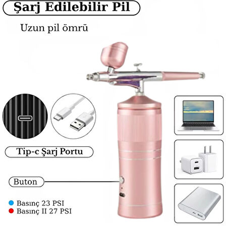 Şarj edilebilir Airbrush Kompresör Seti Tırnak Sanatı Kozmetik Pasta Süsleme Nemlendirici Sprey