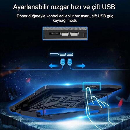 14-15.6 inç 2 USB 6 Fanlı Sesiz  NOTEBOOK - LAPTOP Soğutucusu Oyun Dizüstü LED Ekran Standı