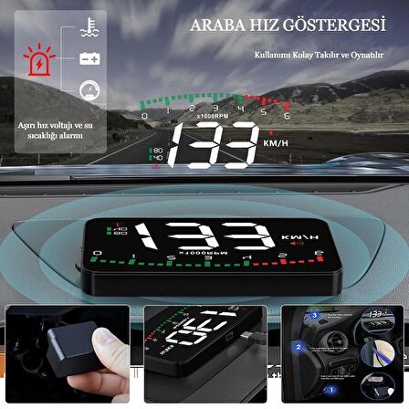 FİAT Uyumlu 3.5 Inç Motor devri Hız Sıcaklık akü Digital Gösterge ekranı HUD head EOBD