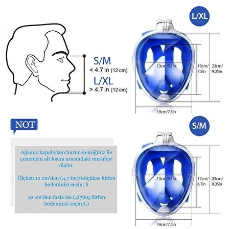 ŞNORKEL Dalış Maskesi Tam Yüz Buğu Engelleyici Fullface yüzücü maskesi Su Altı Keşifi