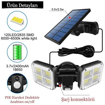 IntersTech 120 LED Süper Güneş Enerjili Su Geçirmez Solar Lamba 20w