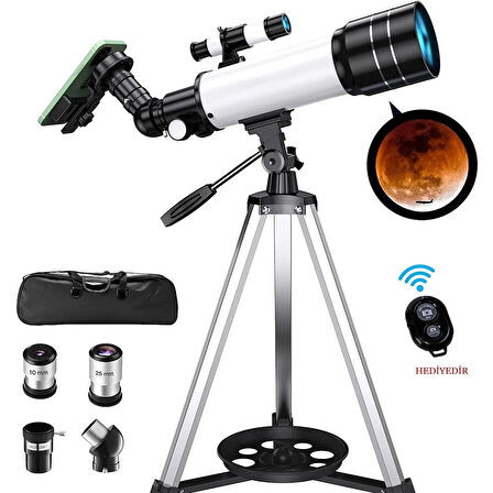 150X 400X70 Profesyonel Astronomik Uzay-Doğa Gözlem Teleskobu Eğitici Çantalı Telefon Tutucu Ay Flitre